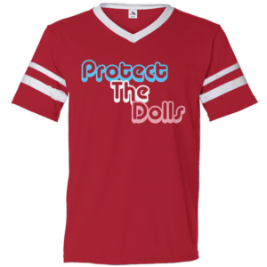 "Protect the Dolls" V Neck Striped Sleeves Jersey